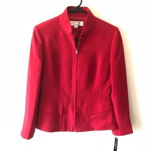 Tahari lipstick red jacket with zipper detail